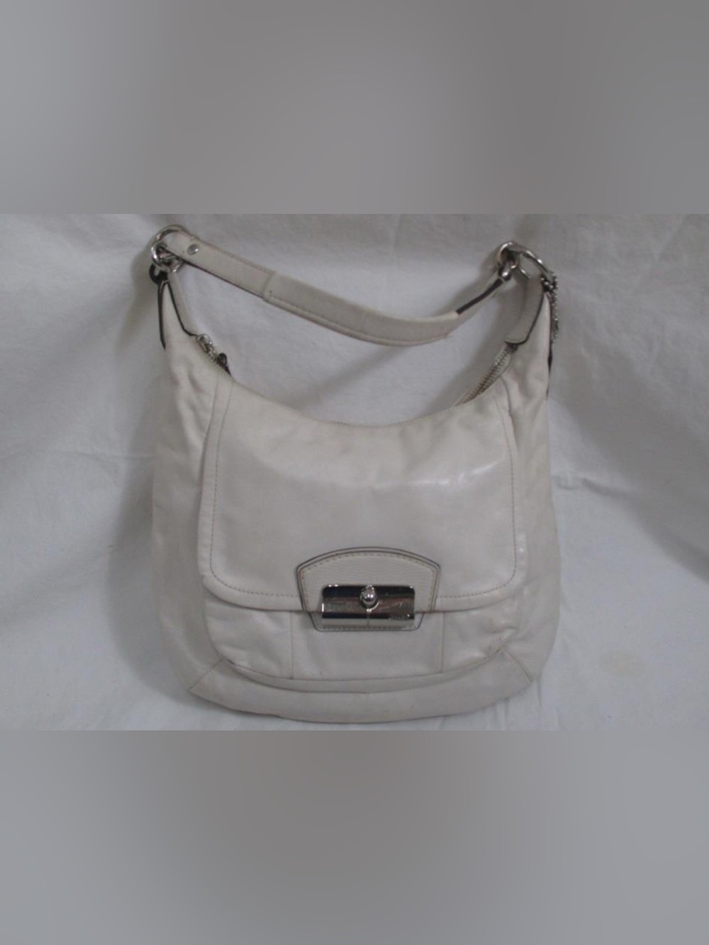 Coach Cream Leather Hobo Shoulder Bag with Silver Hardware